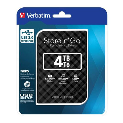 VERBATIM Disco Duro Externo 4TB USB 3.0 2,5" Negro