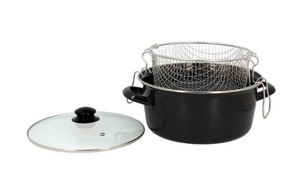 MENASTYL 26cm Edelstahl‑Fritteuse mit emaillierter Korb und Glasdeckel