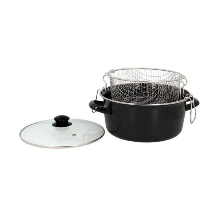 Freidora De 26cm Con Cesta De Acero Esmalado Y Tapa