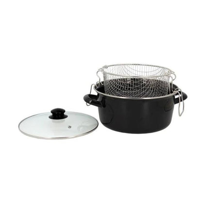 MENASTYL 26cm Edelstahl‑Fritteuse mit emaillierter Korb und Glasdeckel