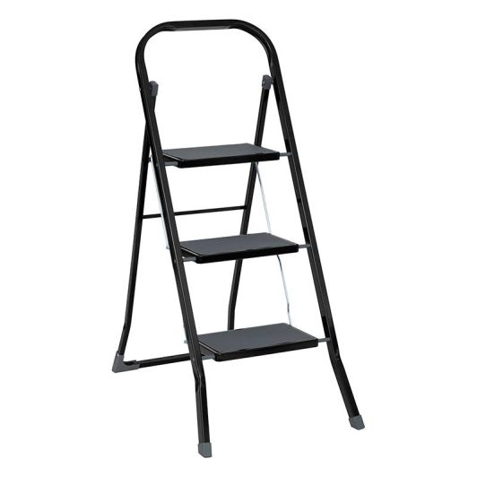 Escalera de Metal Plegable 3 Peldaños Negro