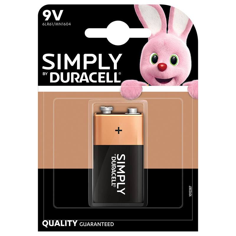 Duracell Simply 9V Alkaline Einweg Batterie Einzelpack für Haushaltsgeräte