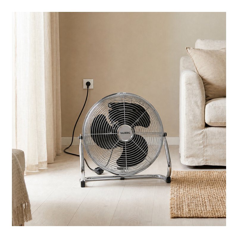 VALBERG Bodenventilator 40W 30 cm 3‑Stufen Verstellbarer Neigungswinkel Chrom