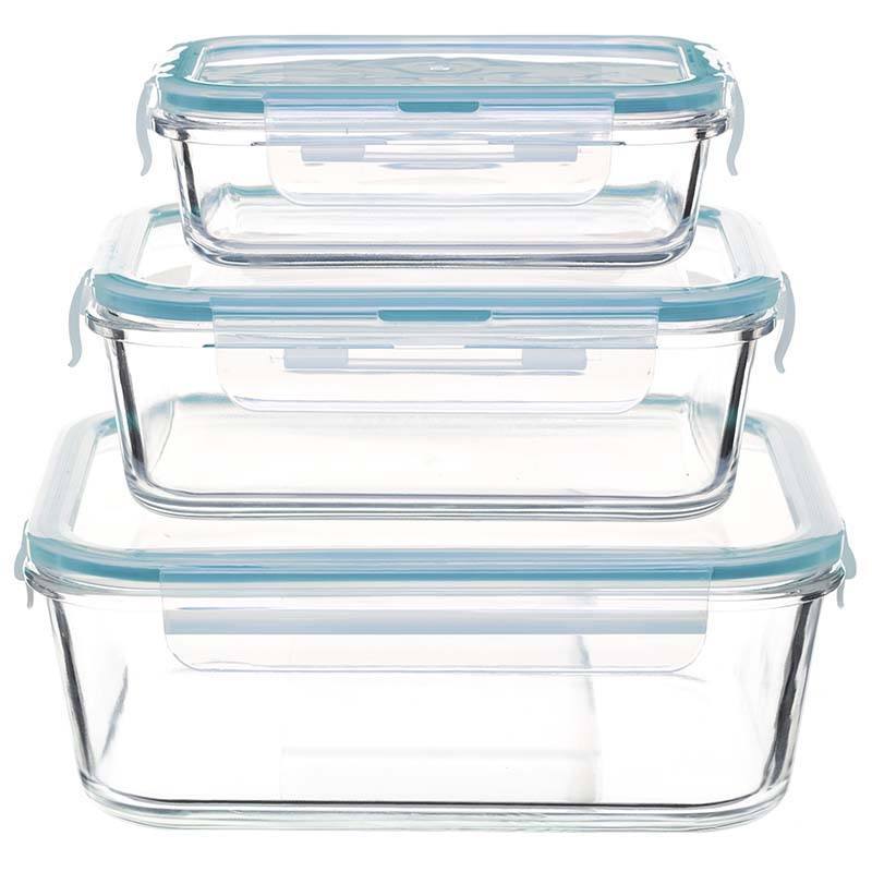 Conjunto 3Recipientes Cuadrados De Cristal 2,2L 0,8L 0,3L