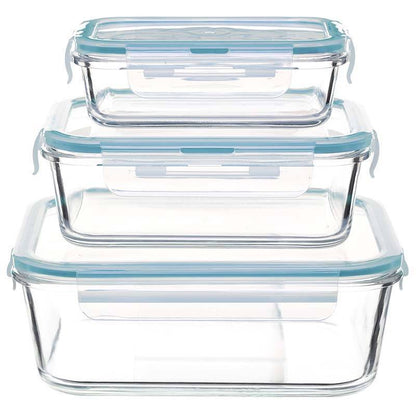 Conjunto 3Recipientes Cuadrados De Cristal 2,2L 0,8L 0,3L