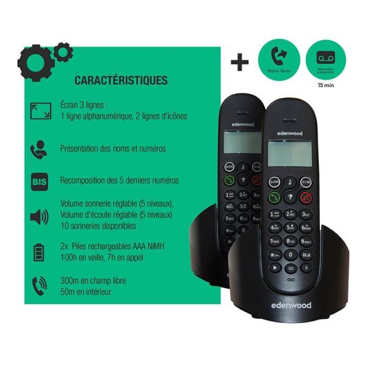 EDENWOOD TRD 1 Duo Festnetztelefon Schwarz