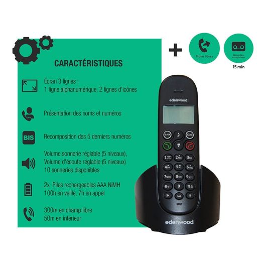 EDENWOOD Festnetztelefon Automatischer Anrufbeantworter Schwarz