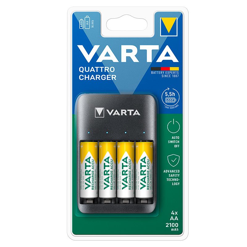 VARTA USB-Ladegerät + 4 AA Wiederaufladbare Batterien 2100 mAh