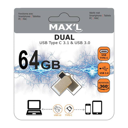 MAX'L MAXELL USB‑Stick 64 GB Dual‑Port C‑Port & 3.0‑Port Kompatibel