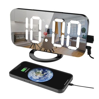 EDENWOOD Spiegel Wecker mit USB, 4 Helligkeitsstufen, Schwarz