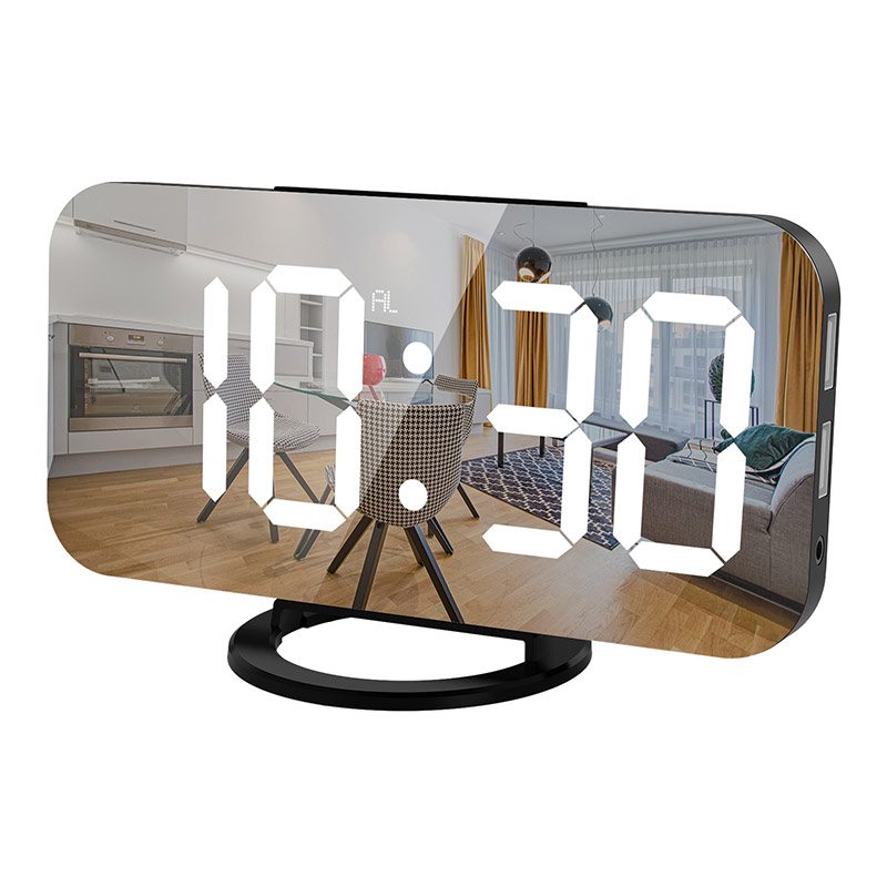 EDENWOOD Despertador Espejo Negro con Doble Puerto USB