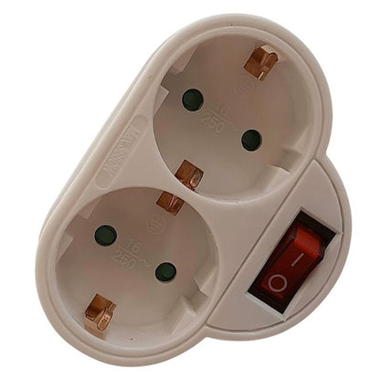 EUROBRIC Adaptador 2 Tomas Frontal 16A con Interruptor Blanco
