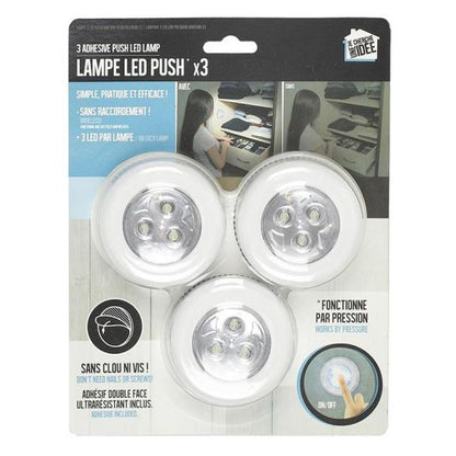 Foco JE CHERCHE UNE IDEE Push&Light Pack 3 – Luz Adhesiva