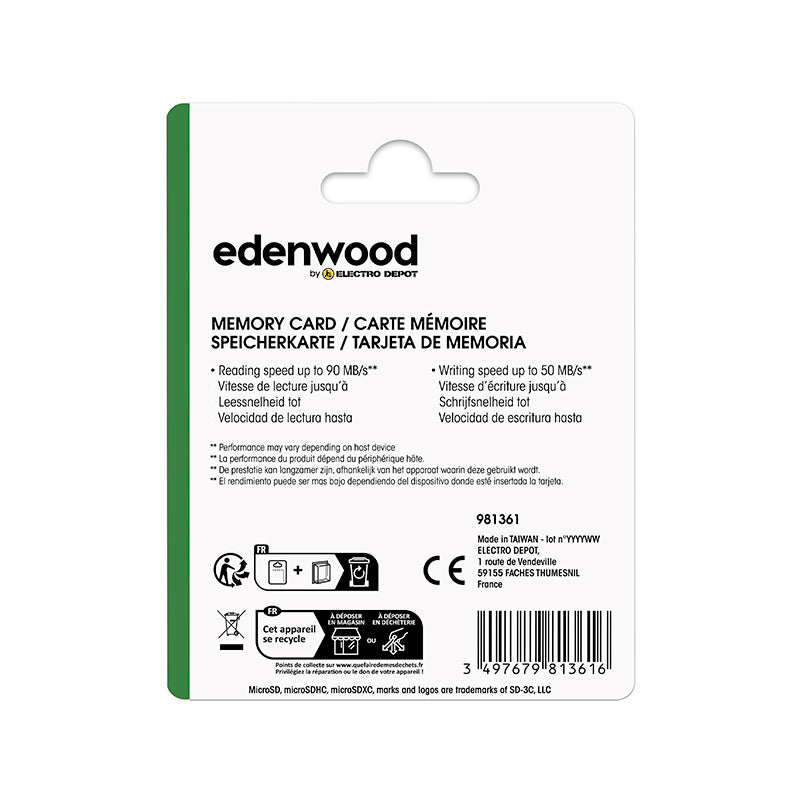 EDENWOOD Tarjeta Micro SD Clase 30 128Go