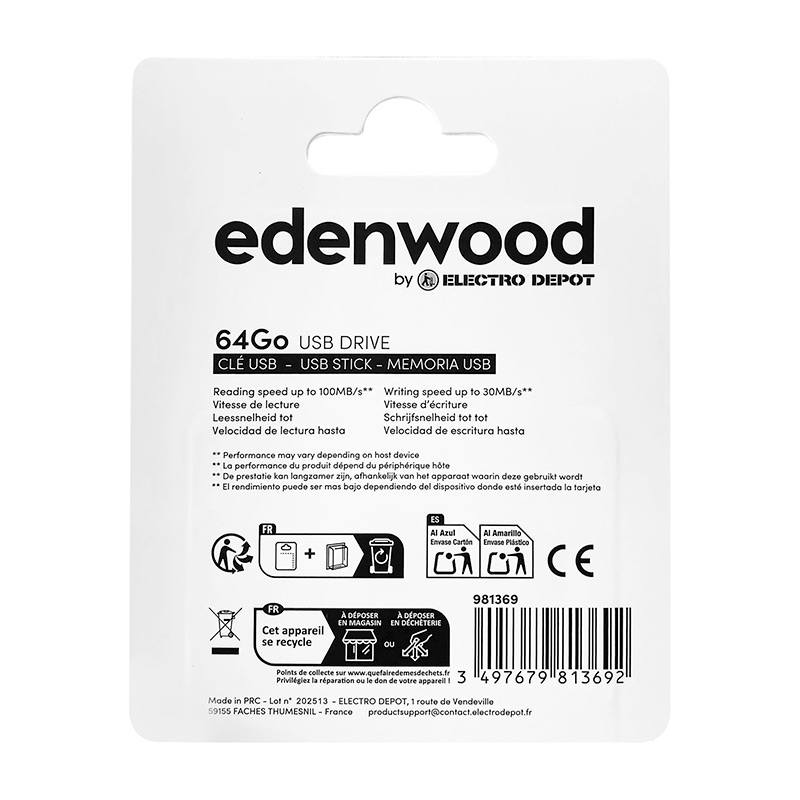 EDENWOOD Memoria USB 64GB Almacenamiento Portátil Compatibilidad Universal