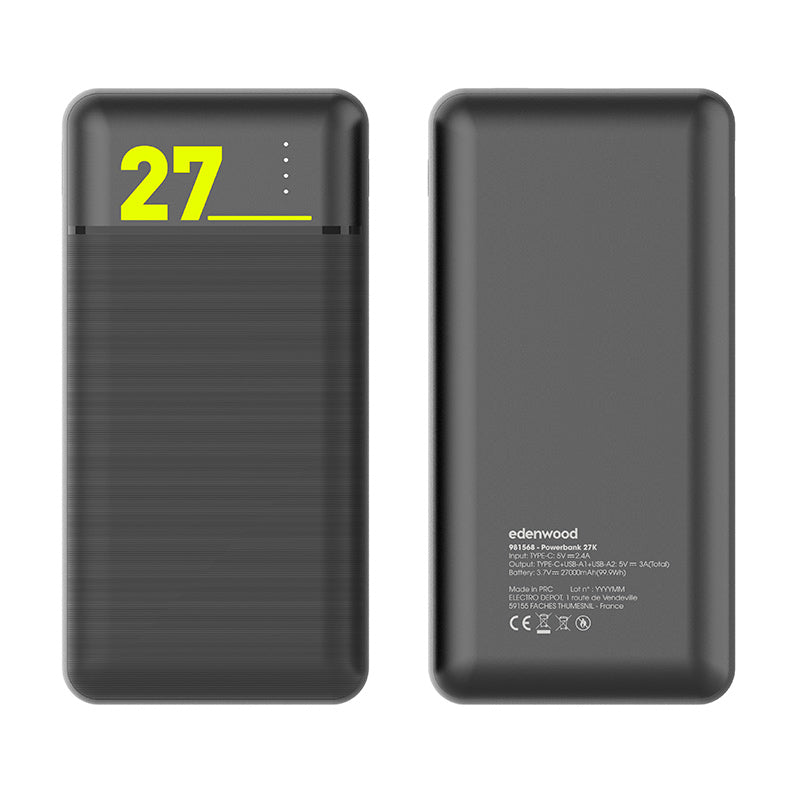EDENWOOD PowerBank Batería de Emergencia Universal 27.000 mAh Negro