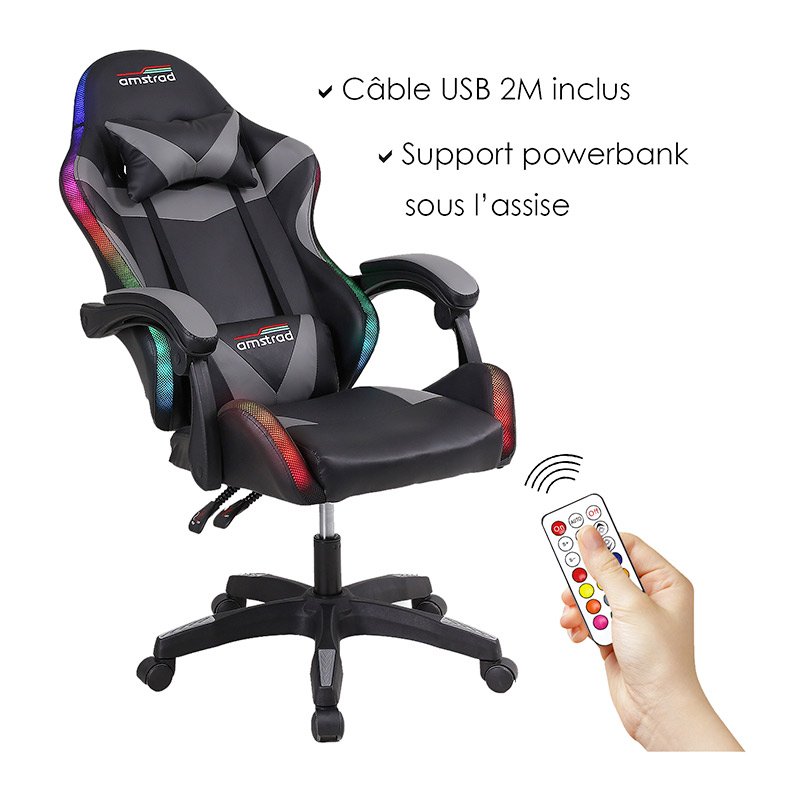 AMSTRAD AMS-900 Silla Gaming LED Negro Ajustable Ergonómica