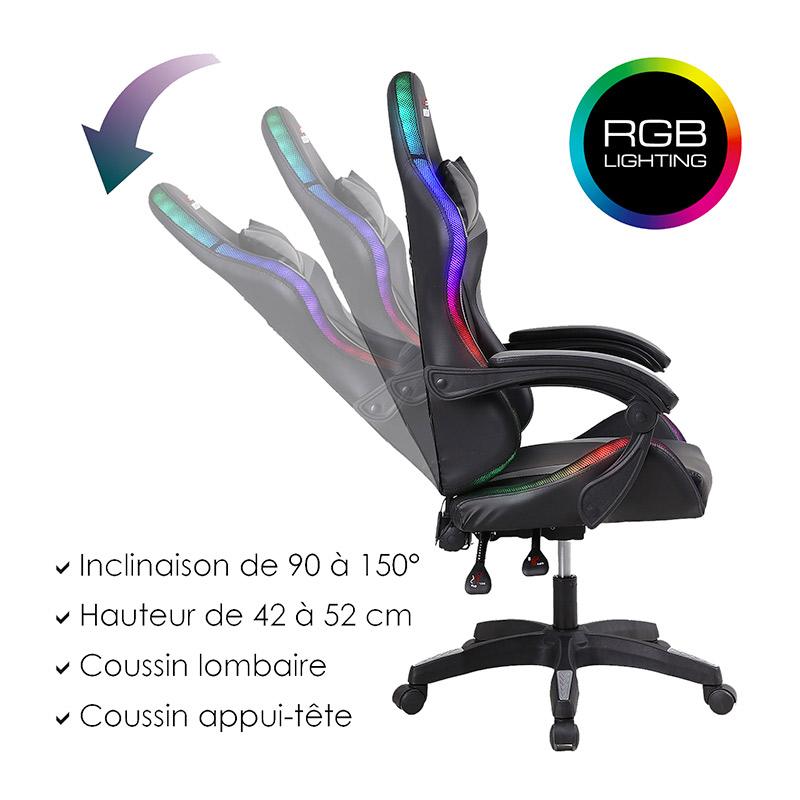AMSTRAD AMS-900 Silla Gaming LED Negro Ajustable Ergonómica