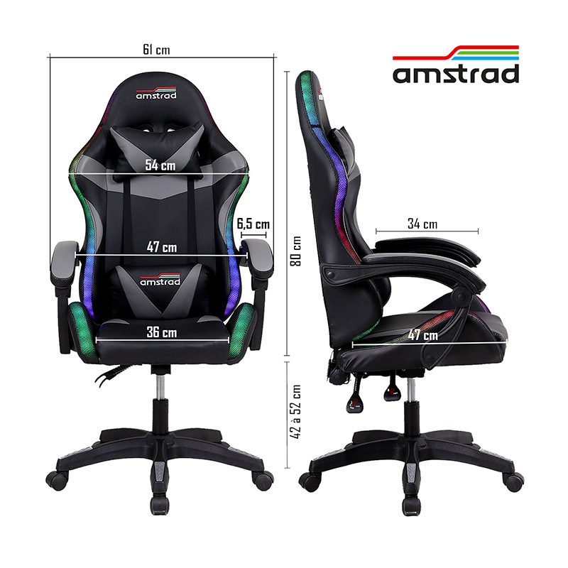AMSTRAD AMS-900 Silla Gaming LED Negro Ajustable Ergonómica
