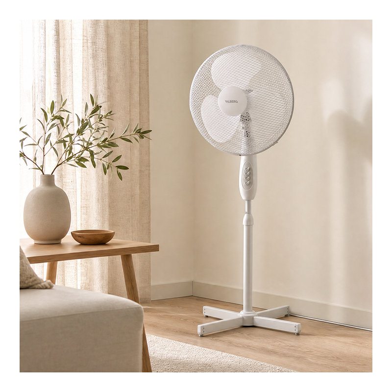 VALBERG Ventilador de Pie 45W 40 cm 3 Velocidades Oscilante Blanco