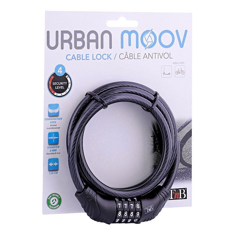 T’NB Antirrobo TNB Espiral Candado Negro 120 cm