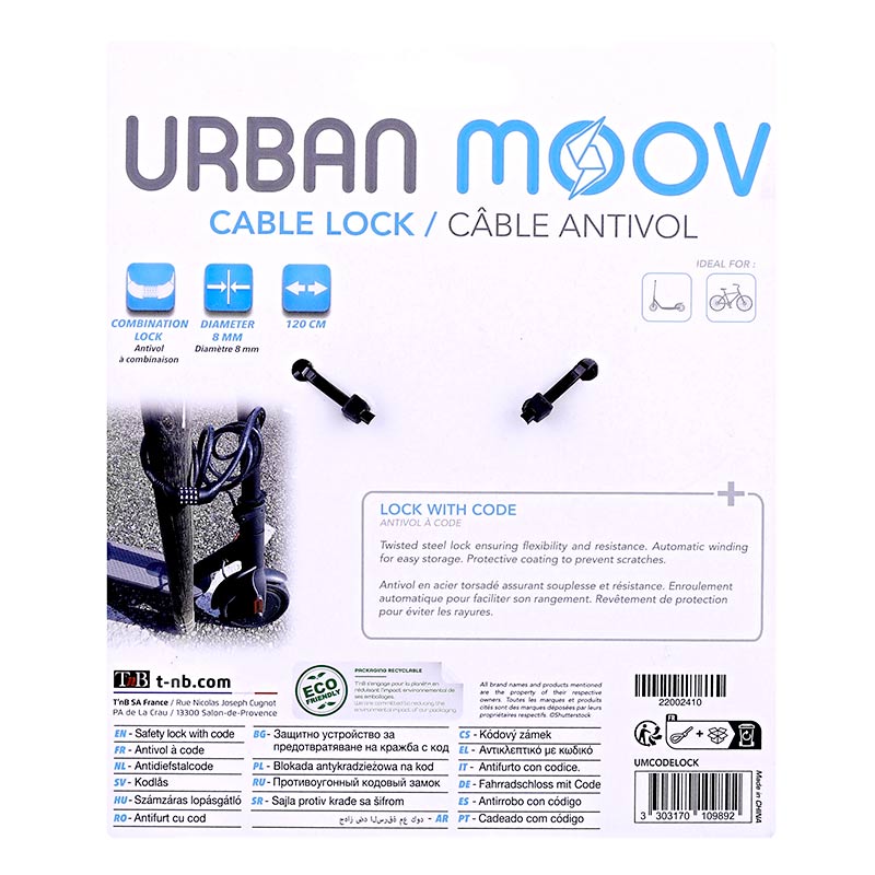 T’NB Antirrobo TNB Espiral Candado Negro 120 cm