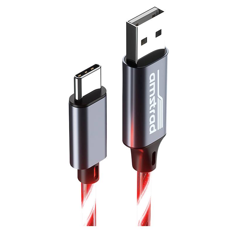Cable LED AMSTRAD USB‑A a USB‑C Rojo 3 m