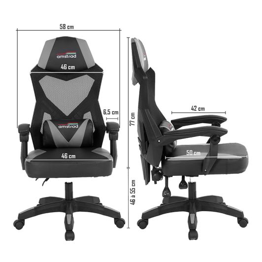 AMSTRAD Silla Gaming Reclinable Gris con Soporte Lumbar