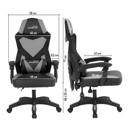 AMSTRAD Silla Gaming Reclinable Gris con Soporte Lumbar