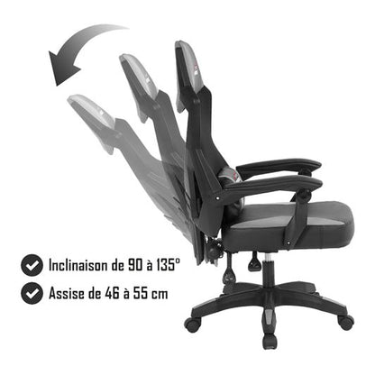 AMSTRAD Silla Gaming Reclinable Gris con Soporte Lumbar