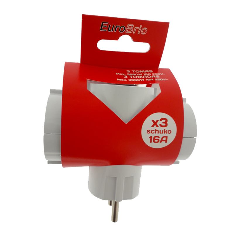 EUROBRIC Adaptador Triple Schuko Blanco 16A 250V Enchufe