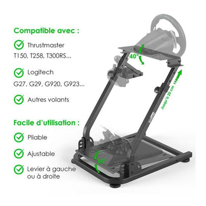AMSTRAD AMS-RACE-PILOT Soporte Universal de Volante Negro Plegable con Pedal y Palanca