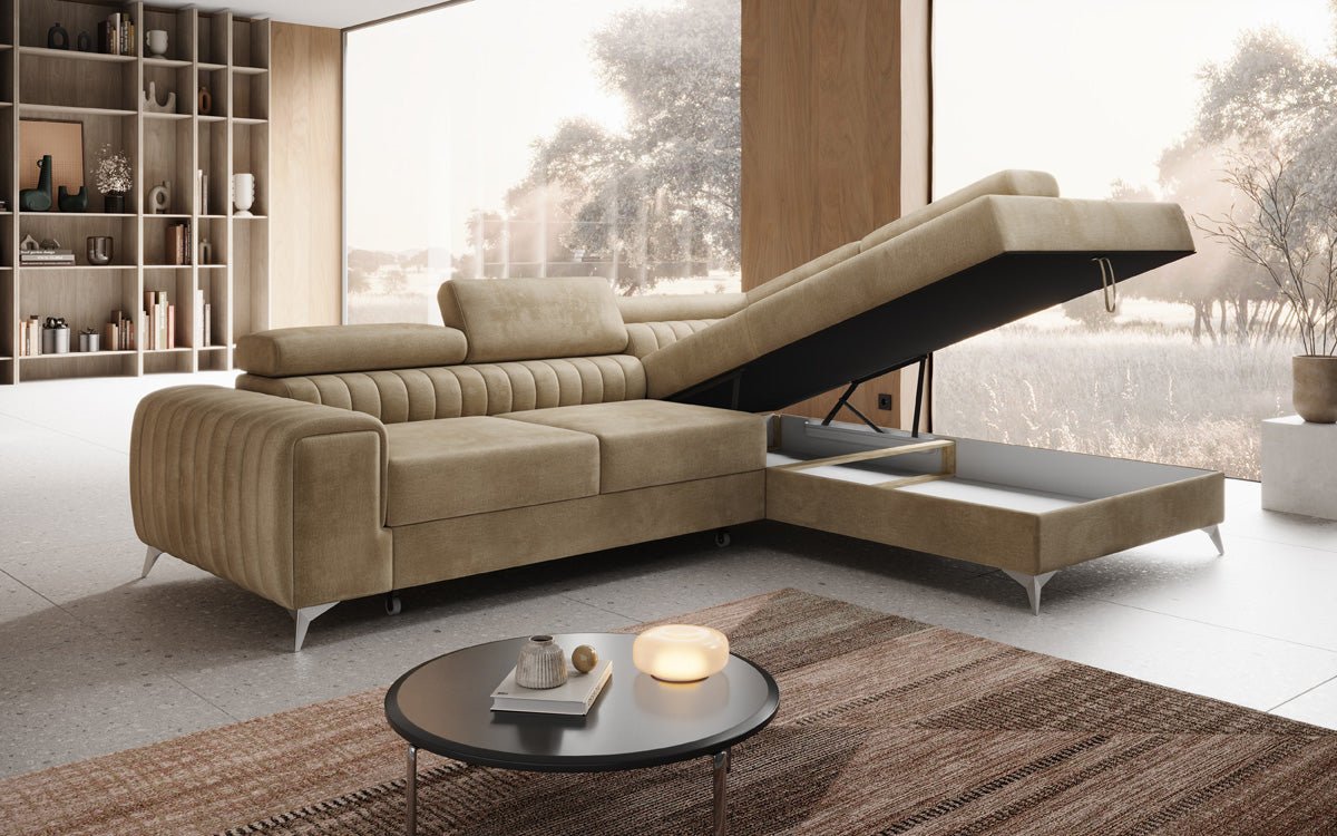 Luxusbetten24 Aurea L Sofa mit Schlaf- und Klappfunktion in Samt