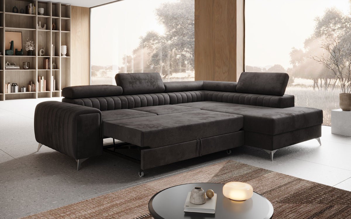 Luxusbetten24 Aurea L Sofa mit Schlaf- und Klappfunktion in Samt