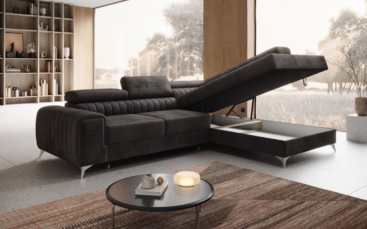 Luxusbetten24 Aurea L Sofa mit Schlaf- und Klappfunktion in Samt