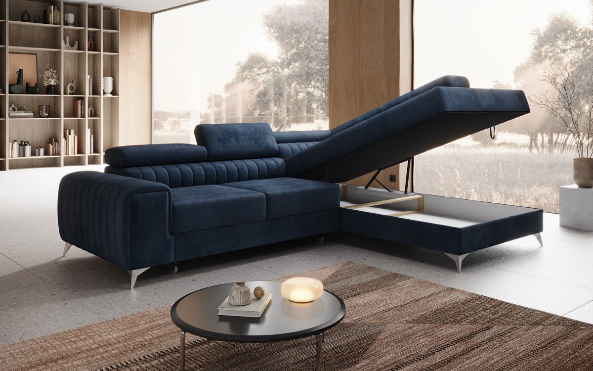 Luxusbetten24 Aurea L Sofa mit Schlaf- und Klappfunktion in Samt