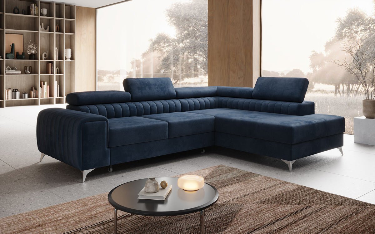 Luxusbetten24 Aurea L Sofa mit Schlaf- und Klappfunktion in Samt