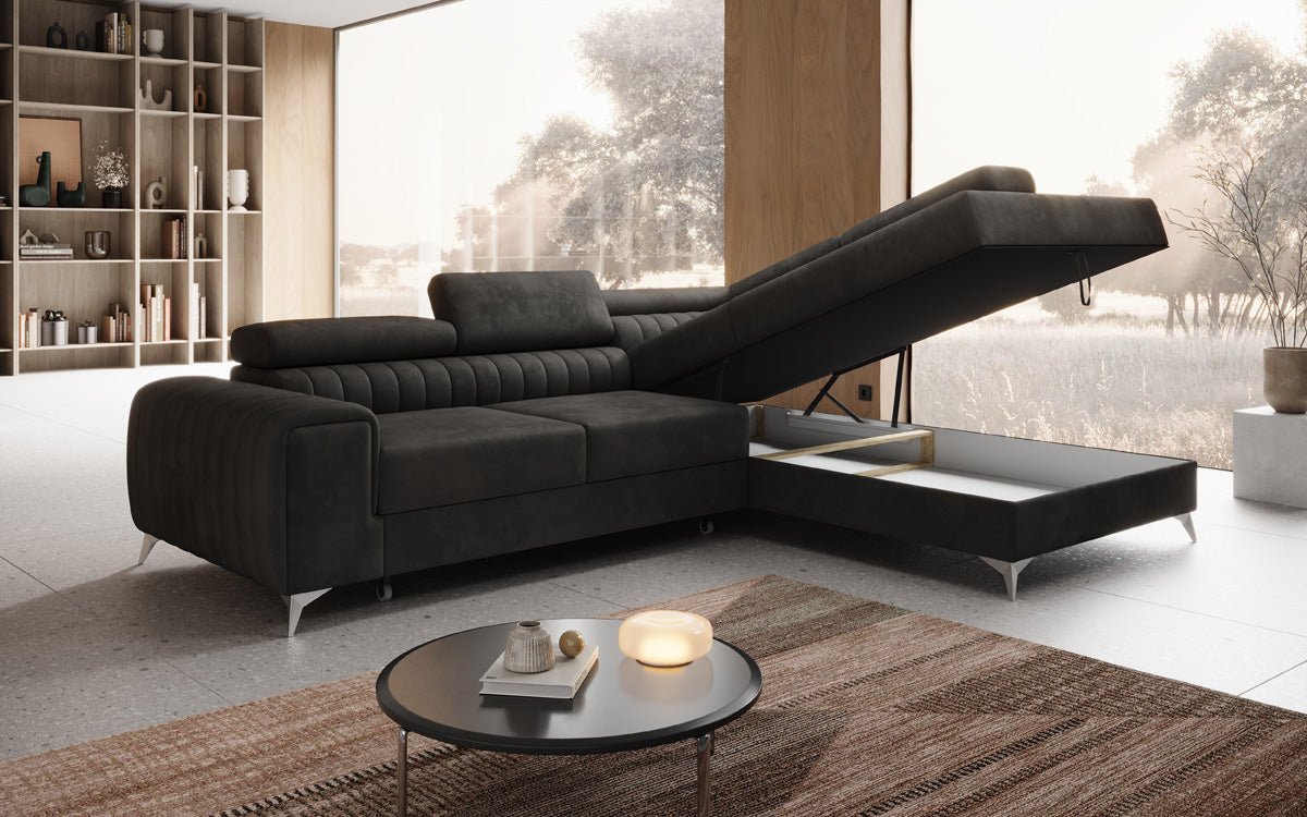 Luxusbetten24 Aurea L Sofa mit Schlaf- und Klappfunktion in Samt