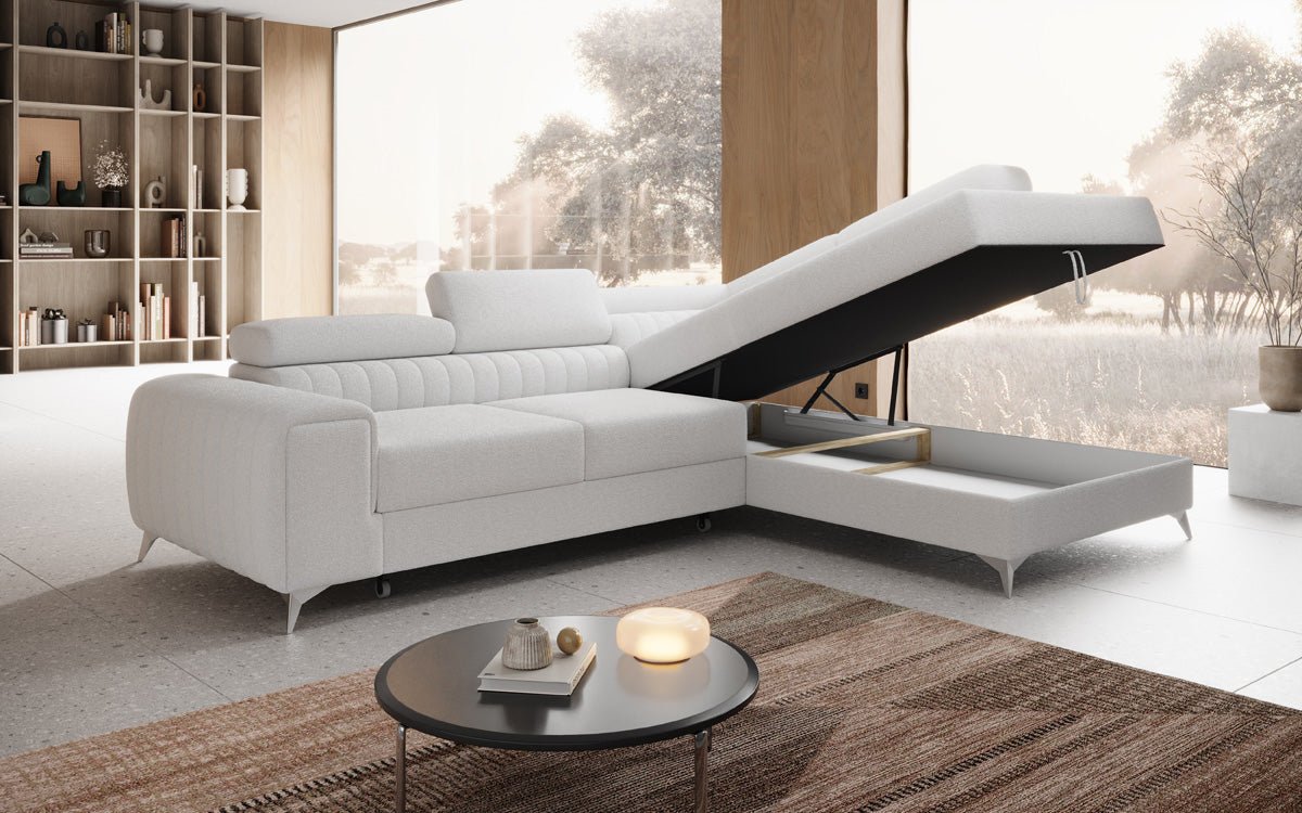 Luxusbetten24 Aurea L Designer Sofa mit Schlaf‑Klappfunktion, Bouclé