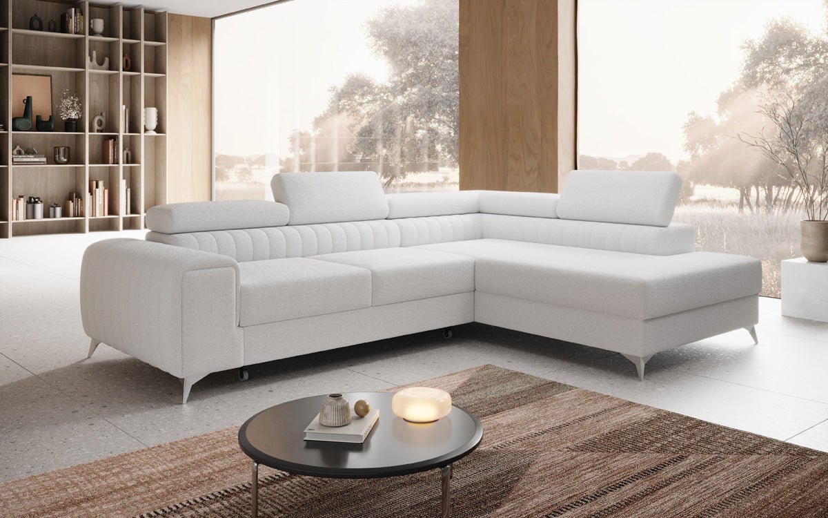 Luxusbetten24 Aurea L Designer Sofa mit Schlaf‑Klappfunktion, Bouclé