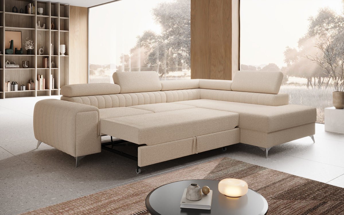 Luxusbetten24 Aurea L Designer Sofa mit Schlaf‑Klappfunktion, Bouclé