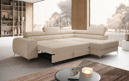 Luxusbetten24 Aurea L Designer Sofa mit Schlaf‑Klappfunktion, Bouclé