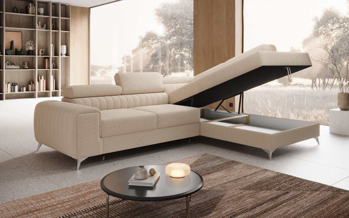 Luxusbetten24 Aurea L Designer Sofa mit Schlaf‑Klappfunktion, Bouclé