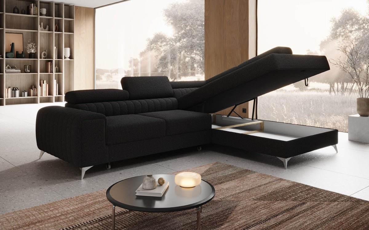 Luxusbetten24 Aurea L Designer Sofa mit Schlaf‑Klappfunktion, Bouclé