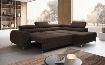 Luxusbetten24 Aurea L Designer Sofa mit Schlaf‑Klappfunktion, Bouclé