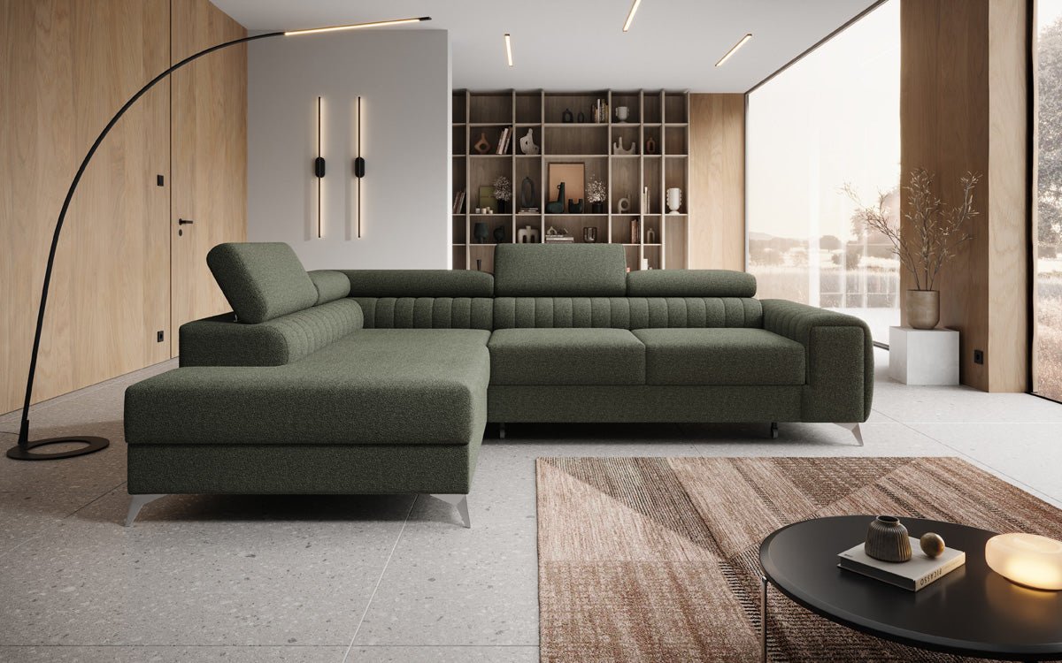 Luxusbetten24 Aurea L Designer Sofa mit Schlaf‑Klappfunktion, Bouclé