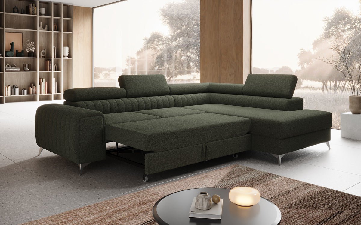 Luxusbetten24 Aurea L Designer Sofa mit Schlaf‑Klappfunktion, Bouclé