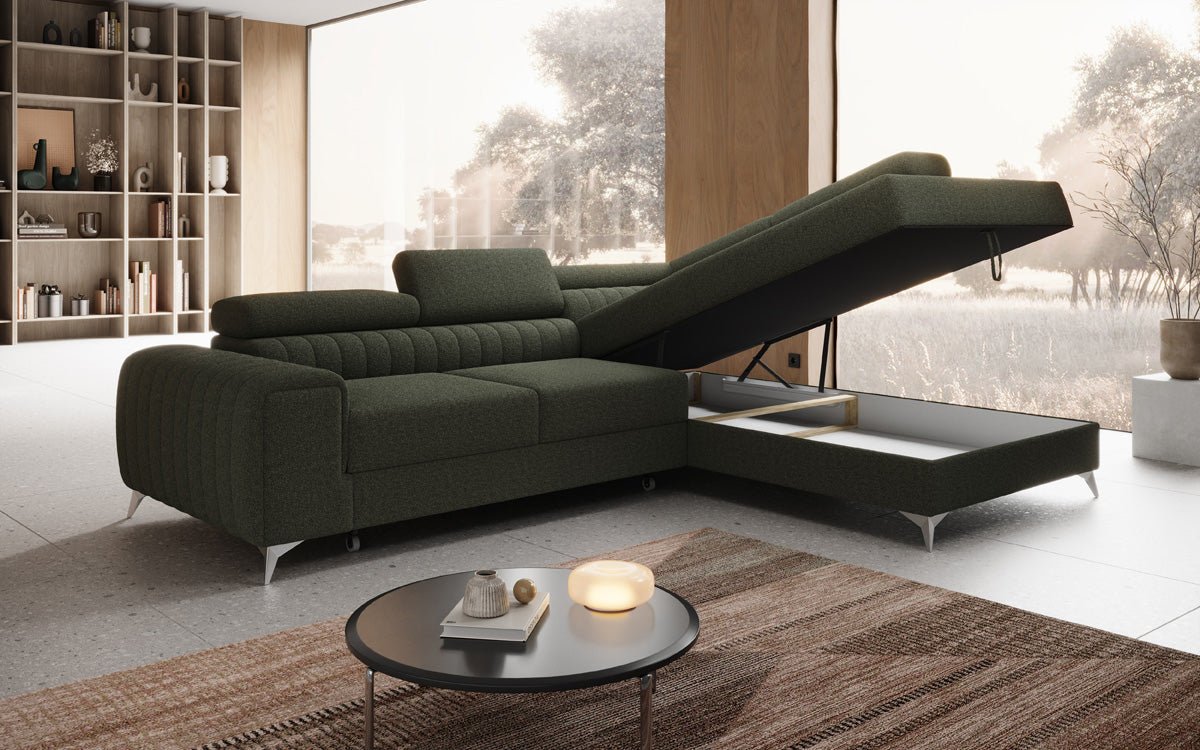 Luxusbetten24 Aurea L Designer Sofa mit Schlaf‑Klappfunktion, Bouclé