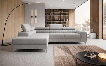 Luxusbetten24 Aurea L Designer Sofa mit Schlaf‑Klappfunktion, Bouclé