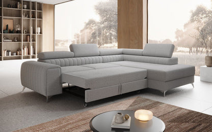 Luxusbetten24 Aurea L Designer Sofa mit Schlaf‑Klappfunktion, Bouclé